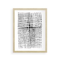 Plakat w ramie 50x70 - Refleksje Monochromatycznych Widoków - abstrakcyjna kompozycja z czarnych kropek, minimalistyczny czarno bialy plakat - rama drewno