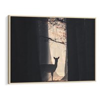 Obraz w ramie 70x50 - Sarnie Skoki - zdjęcie, klimatyczny las - rama drewno