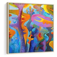 Obraz w ramie 80x80 - Płomienne Tańce Abstrakcji - energetyczna abstrakcja, dziwne formy - rama drewno