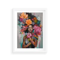 Plakat w ramie 40x50 - Z Głową w Kwiatach - obraz olejny, sztuka nowoczesna - rama biała