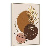 Obraz w ramie 50x70 - Taniec Przenikających Odbić - abstrakcyjny obraz, złote liście palmy - rama drewno