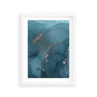Plakat w ramie 50x70 - Marmurowa Elegancja: Kolory Oceanu - marmur, kolory oceanu - rama biała