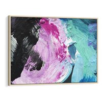 Obraz w ramie 70x50 - Kolorowy rój wyobraźni - rozlane kolorowe farby olejne, abstrakcja - rama drewno