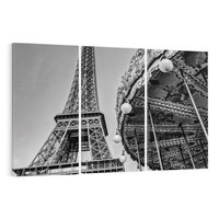 Obraz na płótnie 120x80 - Zabawa w Paryżu - czarno białe zdjecie, wieża eiffla