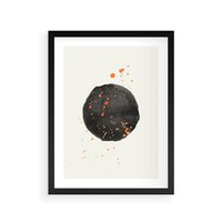Plakat w ramie 30x40 - Wibracje Kolorów - abstrakcyjna czarna plama, rozsiane pomarańczowe kropki - rama czarna