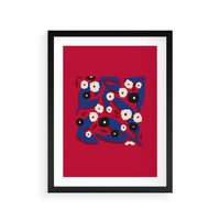 Plakat w ramie 30x40 - Kolorowe Przenikanie - abstrakcyjna kwiatowa kompozycja, czerwone mocne tło - rama czarna