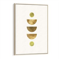 Obraz w ramie 70x100 - Harmonijne Odbicia - geometryczne złote kształty, tekstura - rama drewno