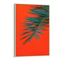 Obraz w ramie 80x120 - Egzotyczny Urok - liście, palma - rama drewno