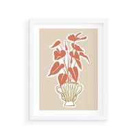 Plakat w ramie 30x40 - Harmonijne Echa - abstrakcyjne kwiaty liście, elegancka kompozycja - rama biała