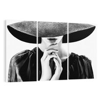 Obraz na płótnie 120x80 - Czarna Elegancja - fotografia czarno biała, zbliżenie portret kobiety w czerni