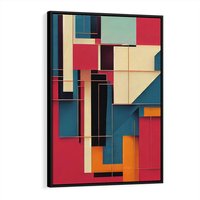 Obraz w ramie 50x70 - Przejście przez labirynt myśli - kolorowa abstrakcja, instalacja z prostokątów i lini - rama czarna