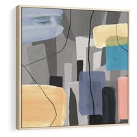 Obraz w ramie 50x50 - Harmonia w chaosie serca - abstrakcja na szarym tle, kolorowe plamy koloru - rama drewno