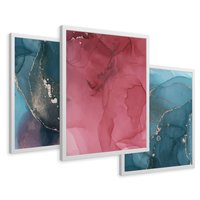 Zestaw obrazy w ramie 40x50 galeria - Marmurowe, złoto, abstrakcja - rama biała