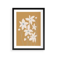 Plakat w ramie 30x40 - Kwiatowy Spektakl - minimalistyczne kwiaty, na pomarańczowym tle - rama czarna