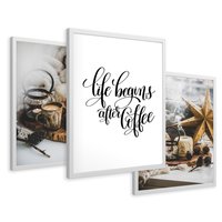 Zestaw obrazy w ramie 30x40 galeria - Kawa, napis, cytat, kuchnia, salon - rama biała