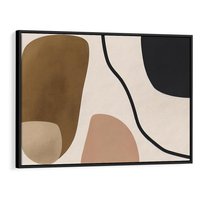 Obraz w ramie 100x70 - Harmonia chaosu i porządku - abstrakcyjne kształty, kolory beżu i brązu - rama czarna