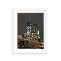 Plakat w ramie 30x40 - Miasto rozświetlone nocnym blaskiem - miasto, nocą - rama biała