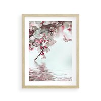 Plakat w ramie 50x70 - Kwiatowa baśń z motylami - kwiaty, motyle - rama drewno