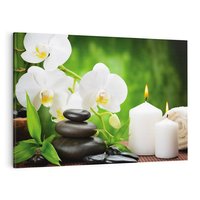 Obraz na płótnie 120x80 - Relaksacyjny SPA: masaż z kamieniami i kwiatami - SPA, masaż