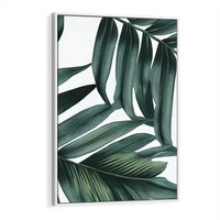 Obraz w ramie 50x70 - Ruchome liście czasu - liście palmy, tropikalne - rama biała