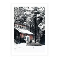 Plakat bez ramy 30x40 - Zimowy Urok Drewnianego Domku - zima, drewniany domek