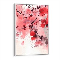 Obraz w ramie 50x70 - Szept Kwitnącej Wiśni - japoński parasol, liście - rama biała