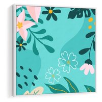 Obraz w ramie 80x80 - Rozkwitające Widoki - pastelowa kompozycja, kwiaty - rama biała