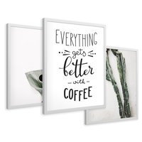 Zestaw obrazy w ramie 30x40 galeria - Kawa, typografia, do, kuchni - rama biała