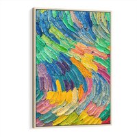 Obraz w ramie 80x120 - Egzotyczne Pióra - abstrakcyjne dzieło, farby olejne - rama drewno