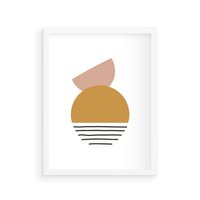 Plakat w ramie 50x70 - Kolory Przyszłości - kompozycja kół i kresek, ciepłe kolory - rama biała