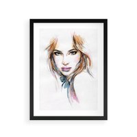 Plakat w ramie 50x70 - Abstrakcyjny portret kobiecy - grafika, kobieta - rama czarna