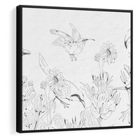 Obraz w ramie 50x50 - Tropiki w Monochromie - czarno biały szkic, tropikalne ptaki - rama czarna