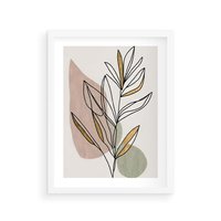 Plakat w ramie 50x70 - Impulsy Subtelnej Harmonii - abstrakcyjny obraz boho, liście - rama biała