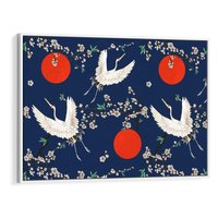 Obraz w ramie 70x50 - Japońskie Żurawie Indygo - sztuka japońska, japonia - rama biała