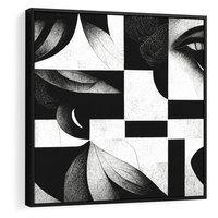 Obraz w ramie 50x50 - Harmonia świateł i cieni - abstrakcja czarno biała, geometria - rama czarna