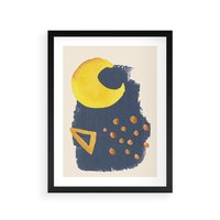 Plakat w ramie 40x50 - Migocące Nocne Barwy - abstrakcyjna akwarelowa plama, granatowa - rama czarna