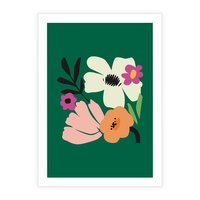 Plakat bez ramy 21x30 - Rozbijające Echa - abstrakcyjne kwiaty, zielone tło