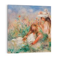 Obraz na płótnie 80x80 - Girls in the Grass Arranging a Bouquet, Pierre-Auguste Renoir - Reprodukcja - reprodukcja, obraz na płótnie