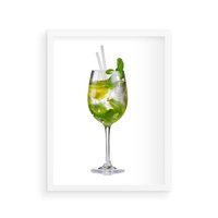 Plakat w ramie 40x50 - Limonkowy drink w letnim stylu - drink, limonka - rama biała