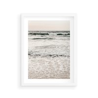 Plakat w ramie 50x70 - Szarość Morza - morze, fale - rama biała