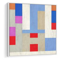 Obraz w ramie 80x80 - Bezczasowe Przenikanie Kształtów - abstrakcyjne geometryczne kształty, olejny obraz - rama biała