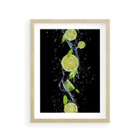 Plakat w ramie 50x70 - Świeżość Cytrusów - limonki, cytryny - rama drewno