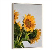 Obraz w ramie 80x120 - Słoneczna Radość - fotografia, żółte słoneczniki - rama drewno