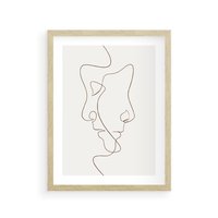Plakat w ramie 40x50 - Jedna Linia, Dwie Twarze - minimalistyczny plakat, dwie twarze - rama drewno