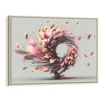 Obraz w ramie 120x80 - Kwiatowy Wir - nowoczesna grafika komputerowa, wir z kwiatów - rama drewno