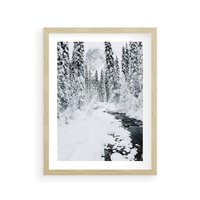 Plakat w ramie 40x50 - Spokój Zimowego Lasu w Górach - zima w lesie, w górach - rama drewno