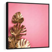 Obraz w ramie 50x50 - Luksusowa Elegancja - złote, liście - rama czarna