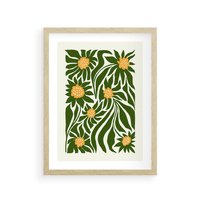 Plakat w ramie 50x70 - Spojrzenie wgłąb roślinnego świata - abstrakcyjne kwiaty, kompozycja - rama drewno