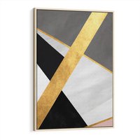 Obraz w ramie 80x120 - Pudrowe Abstrakcyjne Lustra - złote abstrakcyjne linie, szarość - rama drewno