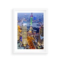 Plakat w ramie 30x40 - Wzgórza Mieściny - wieżowce, miasto - rama biała